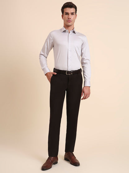 Coffee Brown Solid Slim Fit Formal Trouser | Metal