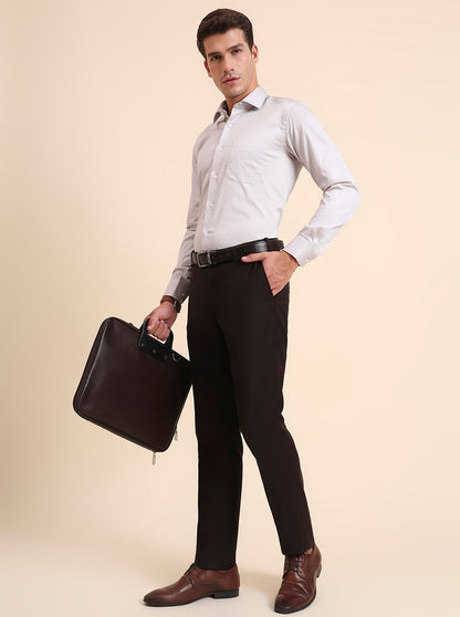 Coffee Brown Solid Slim Fit Formal Trouser | Metal