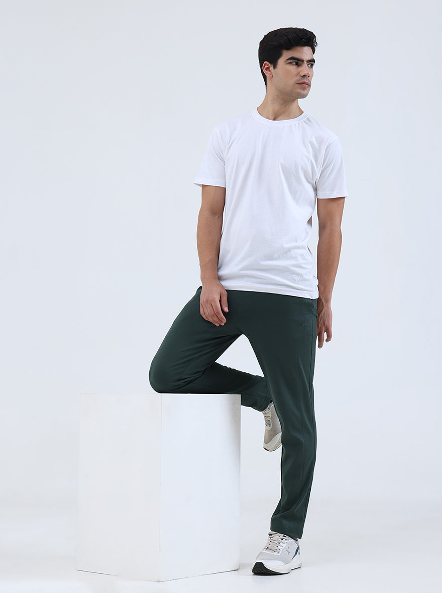 Bottle Green Solid Slim Fit Track Pant | JadeBlue