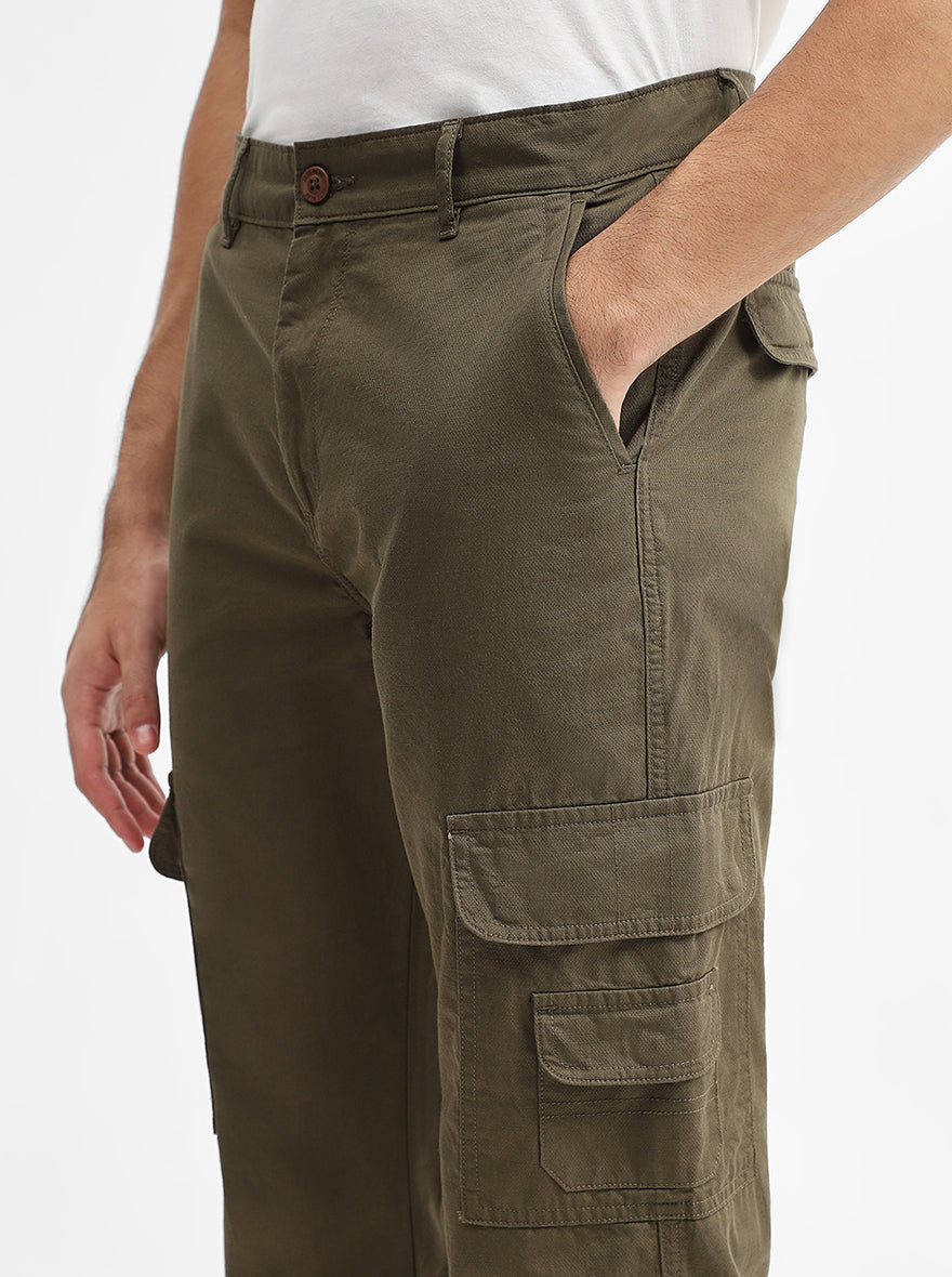 Olive Solid Slim Fit Cargo Pant | JadeBlue