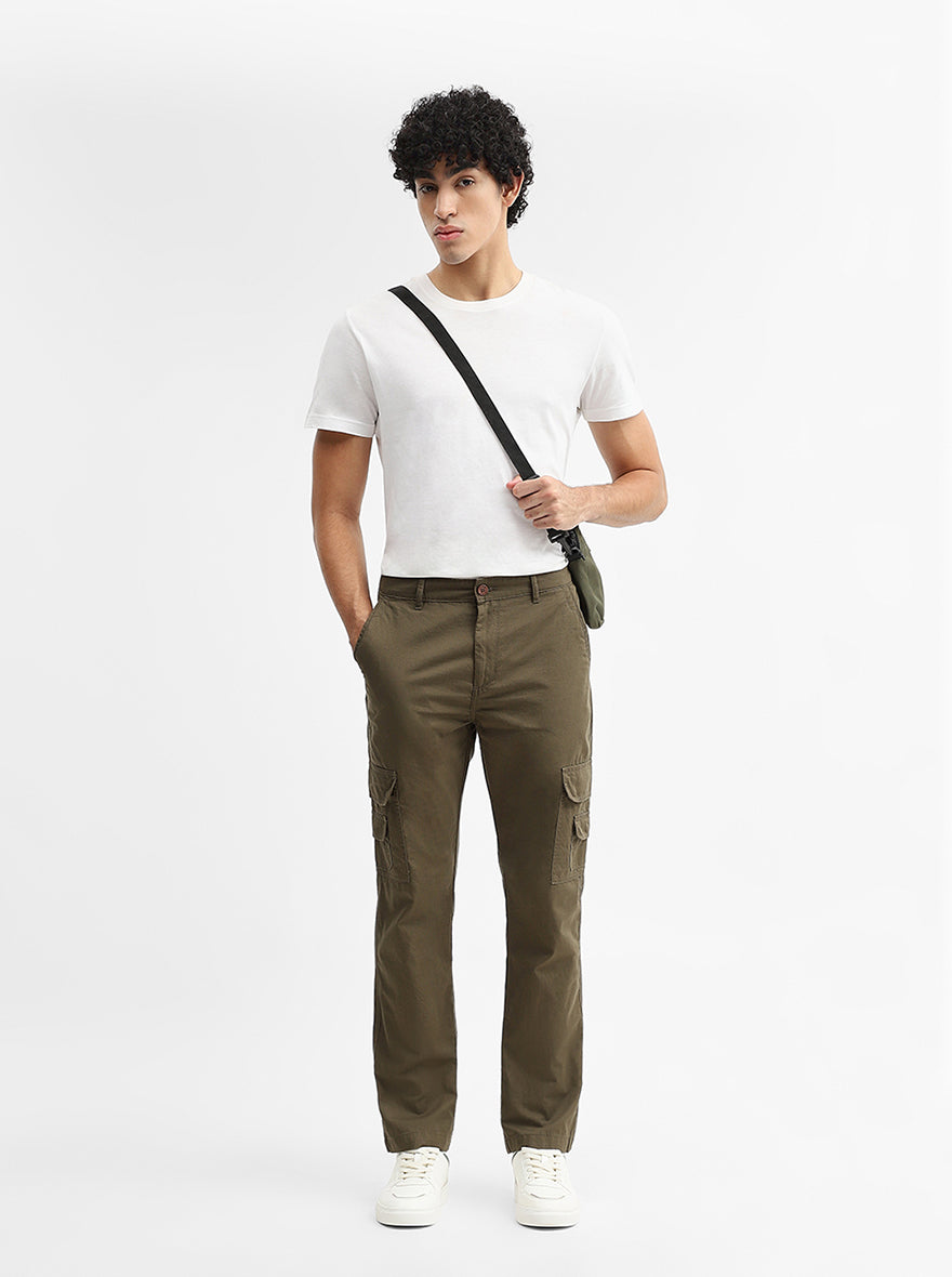 Olive Solid Slim Fit Cargo Pant | JadeBlue