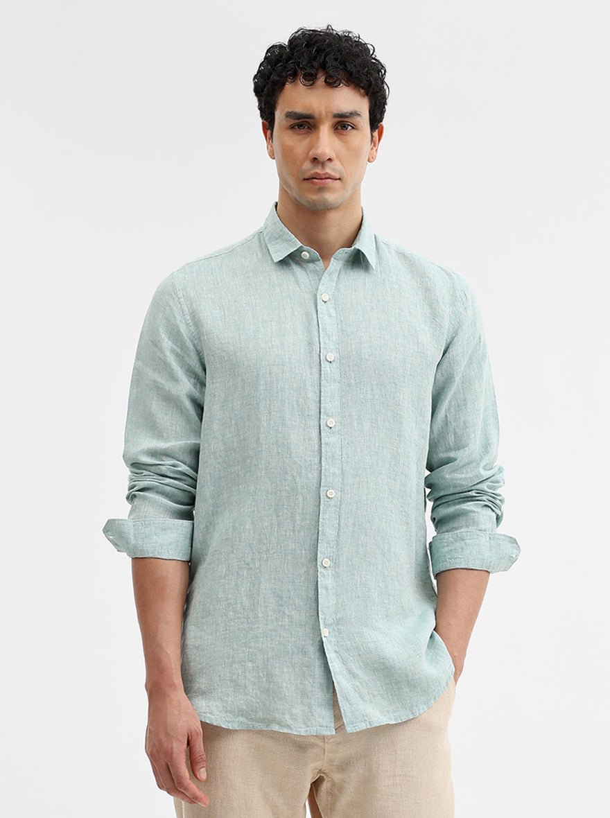 Aqua Green Solid Slim Fit Casual Shirt | JadeBlue