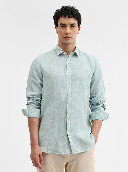 Aqua Green Solid Slim Fit Casual Shirt | JadeBlue