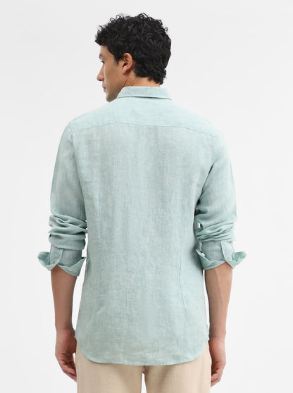 Aqua Green Solid Slim Fit Casual Shirt | JadeBlue