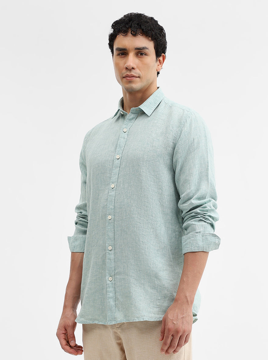 Aqua Green Solid Slim Fit Casual Shirt | JadeBlue