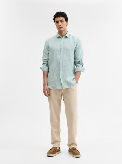 Aqua Green Solid Slim Fit Casual Shirt | JadeBlue
