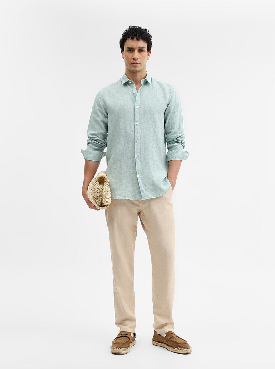 Aqua Green Solid Slim Fit Casual Shirt | JadeBlue