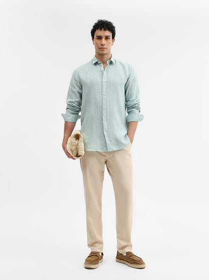 Aqua Green Solid Slim Fit Casual Shirt | JadeBlue