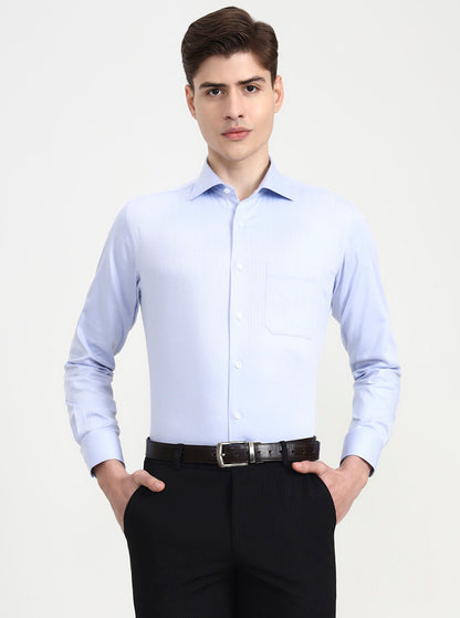Blue Solid Slim Fit Formal Shirt | Metal