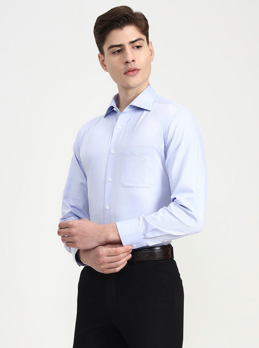 Blue Solid Slim Fit Formal Shirt | Metal