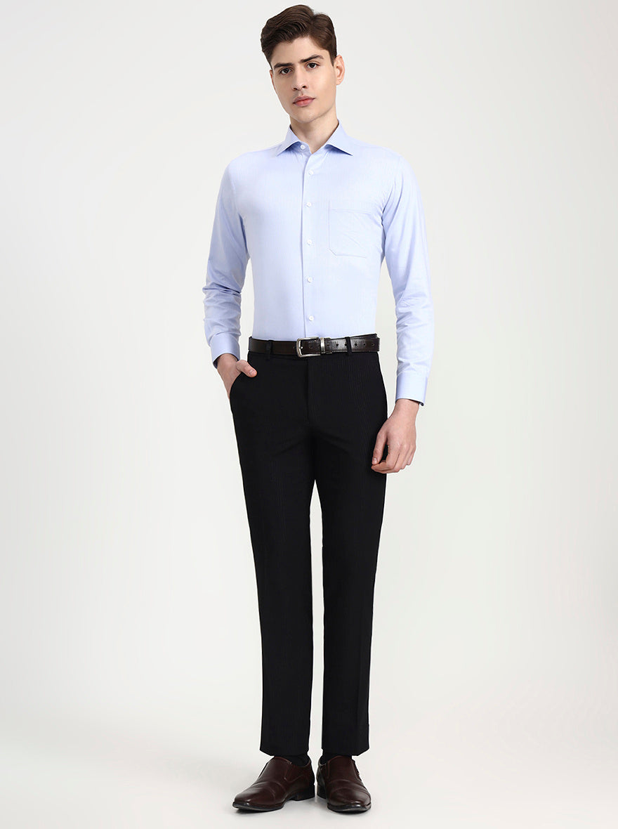 Blue Solid Slim Fit Formal Shirt | Metal