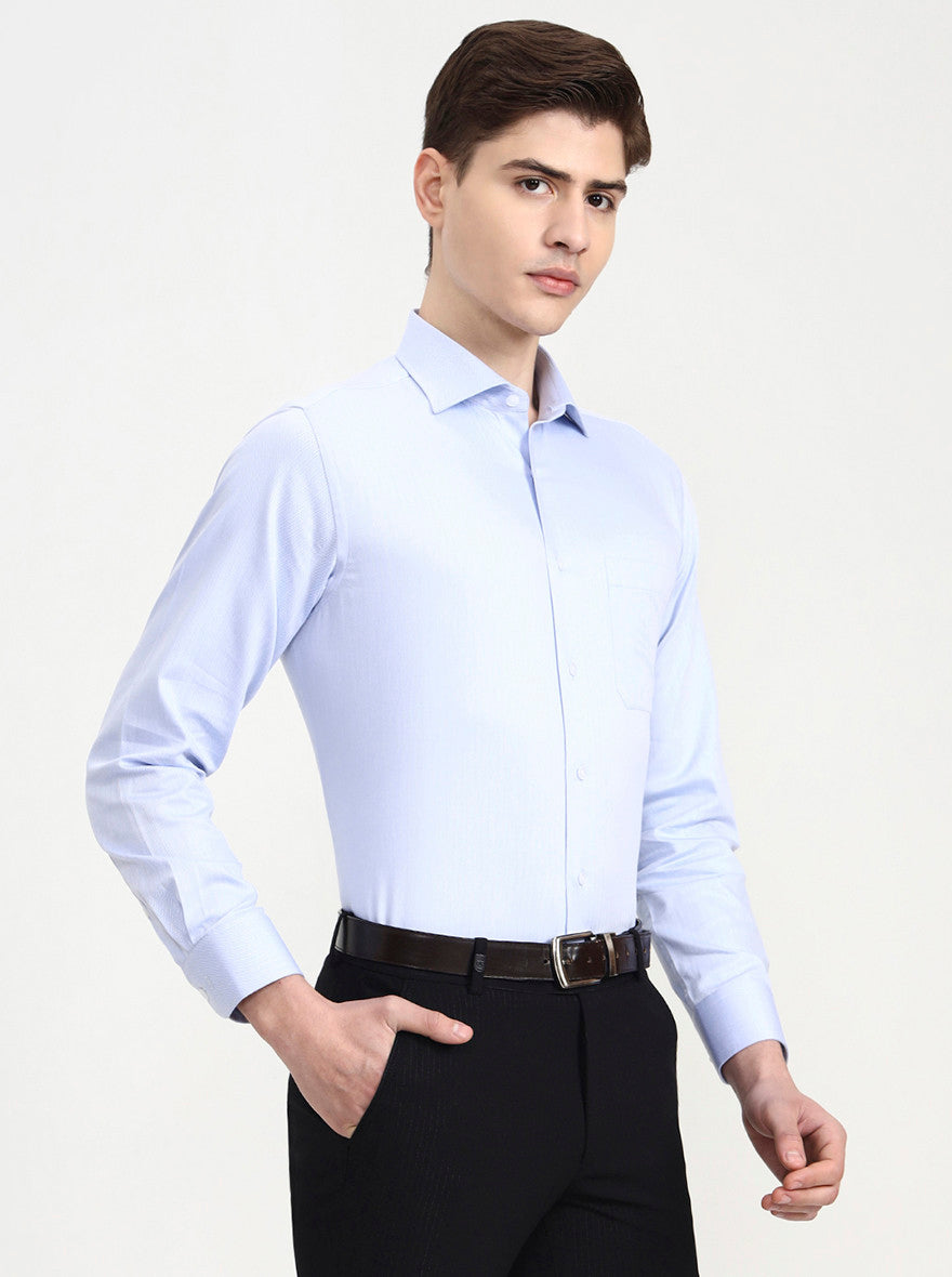 Blue Solid Slim Fit Formal Shirt | Metal
