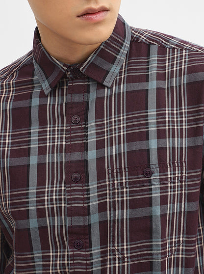 Maroon Checked Slim Fit Casual Shirt | Greenfibre