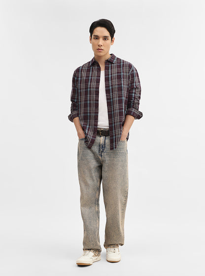 Maroon Checked Slim Fit Casual Shirt | Greenfibre