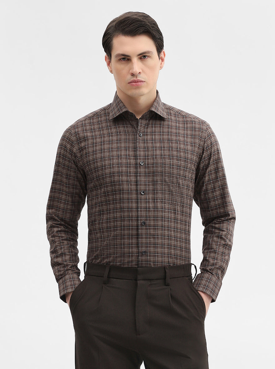 Khakhi Checked Slim Fit Formal Shirt | Metal