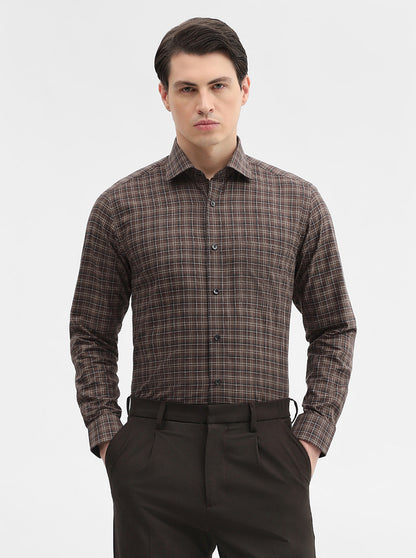 Khakhi Checked Slim Fit Formal Shirt | Metal