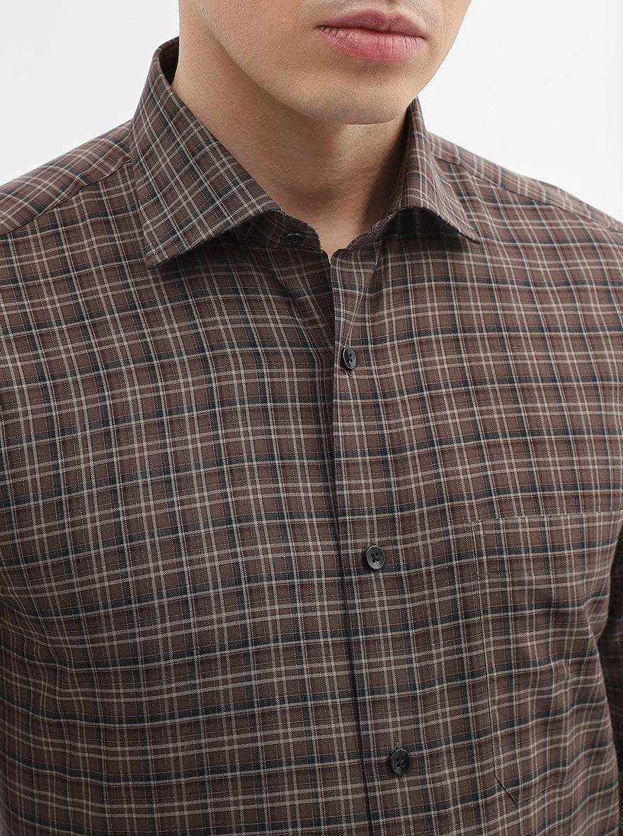 Khakhi Checked Slim Fit Formal Shirt | Metal