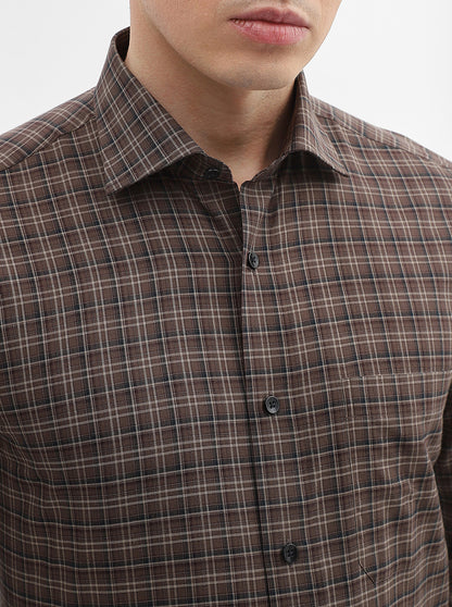 Khakhi Checked Slim Fit Formal Shirt | Metal