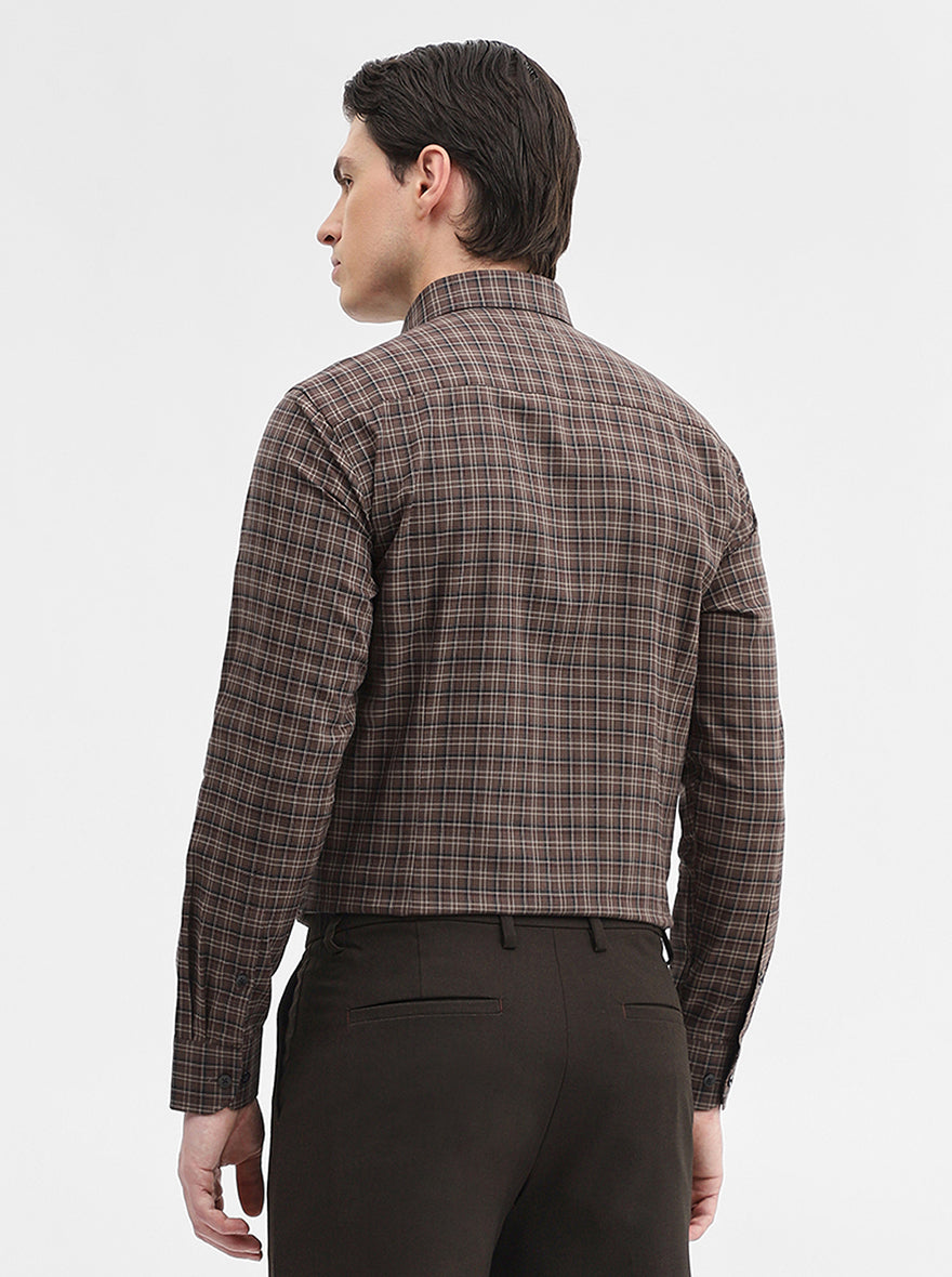 Khakhi Checked Slim Fit Formal Shirt | Metal