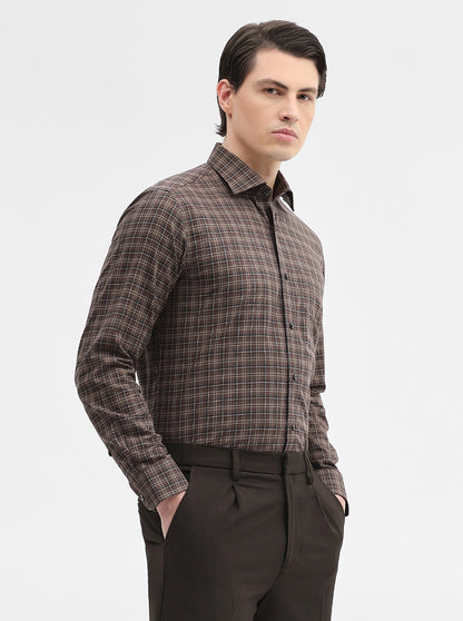Khakhi Checked Slim Fit Formal Shirt | Metal