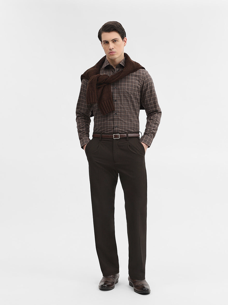 Khakhi Checked Slim Fit Formal Shirt | Metal