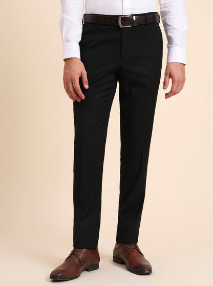 Black Solid Slim Fit Formal Trouser | Metal