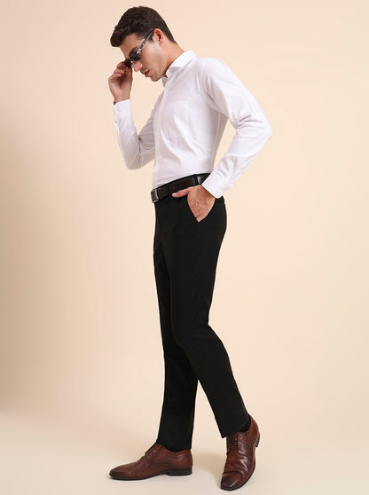 Black Solid Slim Fit Formal Trouser | Metal