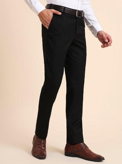 Black Solid Slim Fit Formal Trouser | Metal