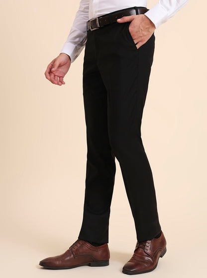 Black Solid Slim Fit Formal Trouser | Metal