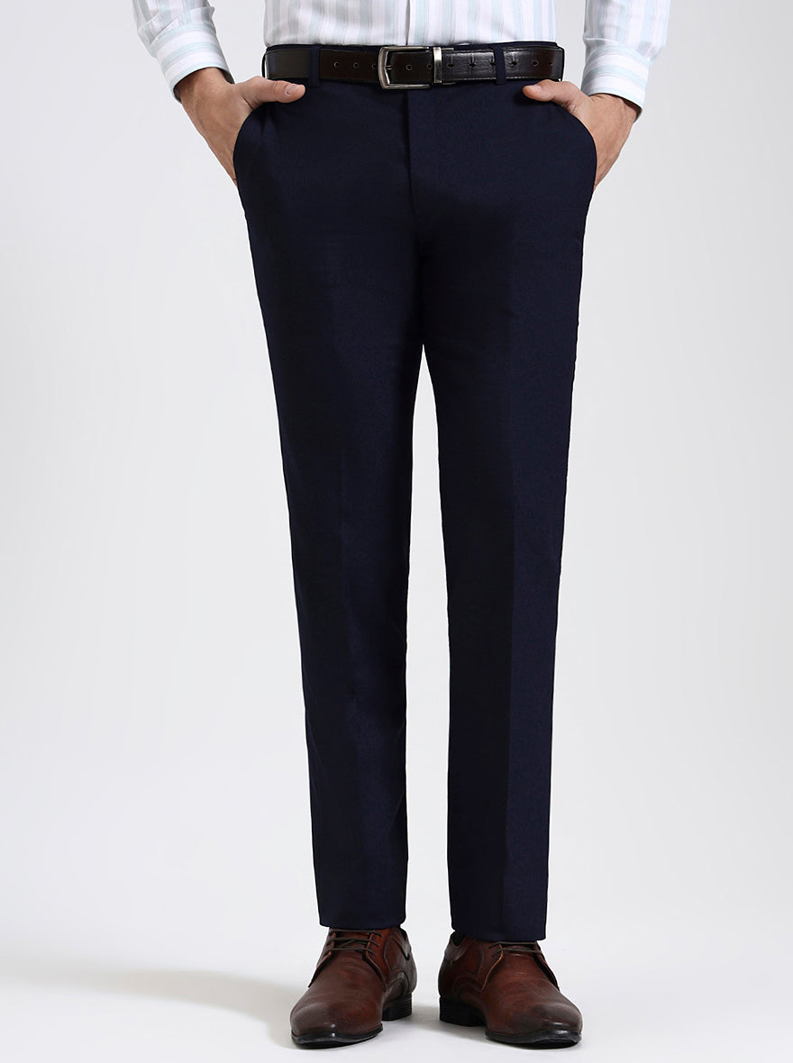 Navy Blue Solid Slim Fit Formal Trouser | JadeBlue Super Luxe