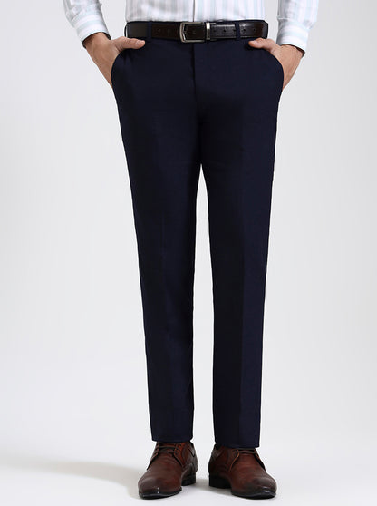Navy Blue Solid Slim Fit Formal Trouser | JadeBlue Super Luxe