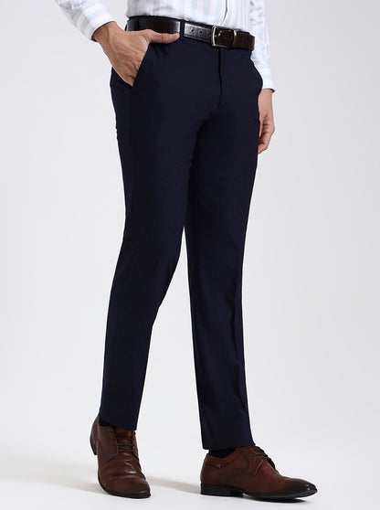 Navy Blue Solid Slim Fit Formal Trouser | JadeBlue Super Luxe