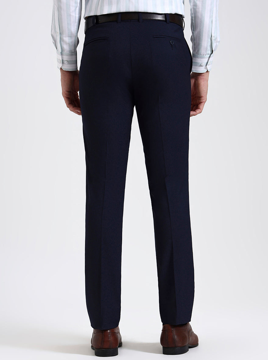 Navy Blue Solid Slim Fit Formal Trouser | JadeBlue Super Luxe