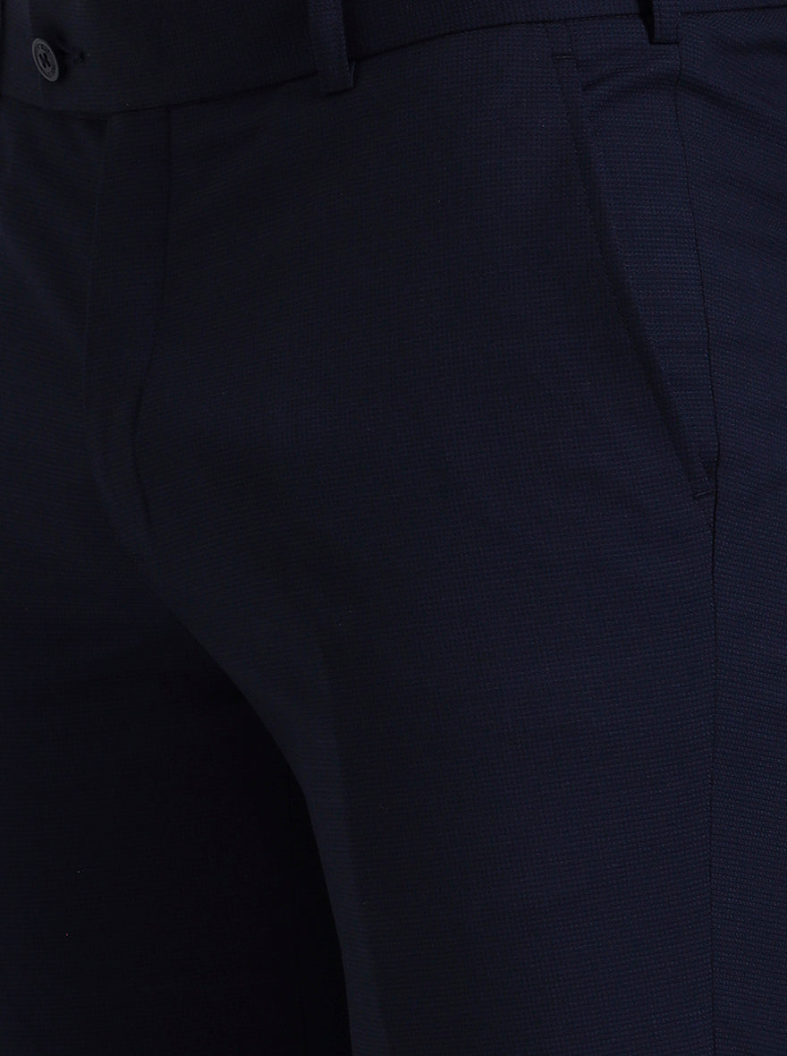 Navy Blue Solid Slim Fit Formal Trouser | JadeBlue Super Luxe