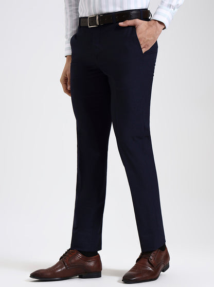 Navy Blue Solid Slim Fit Formal Trouser | JadeBlue Super Luxe