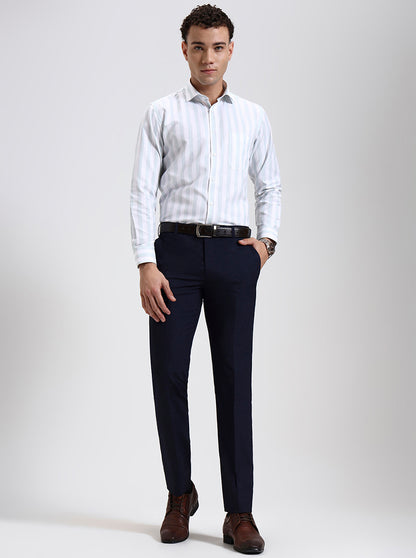 Navy Blue Solid Slim Fit Formal Trouser | JadeBlue Super Luxe