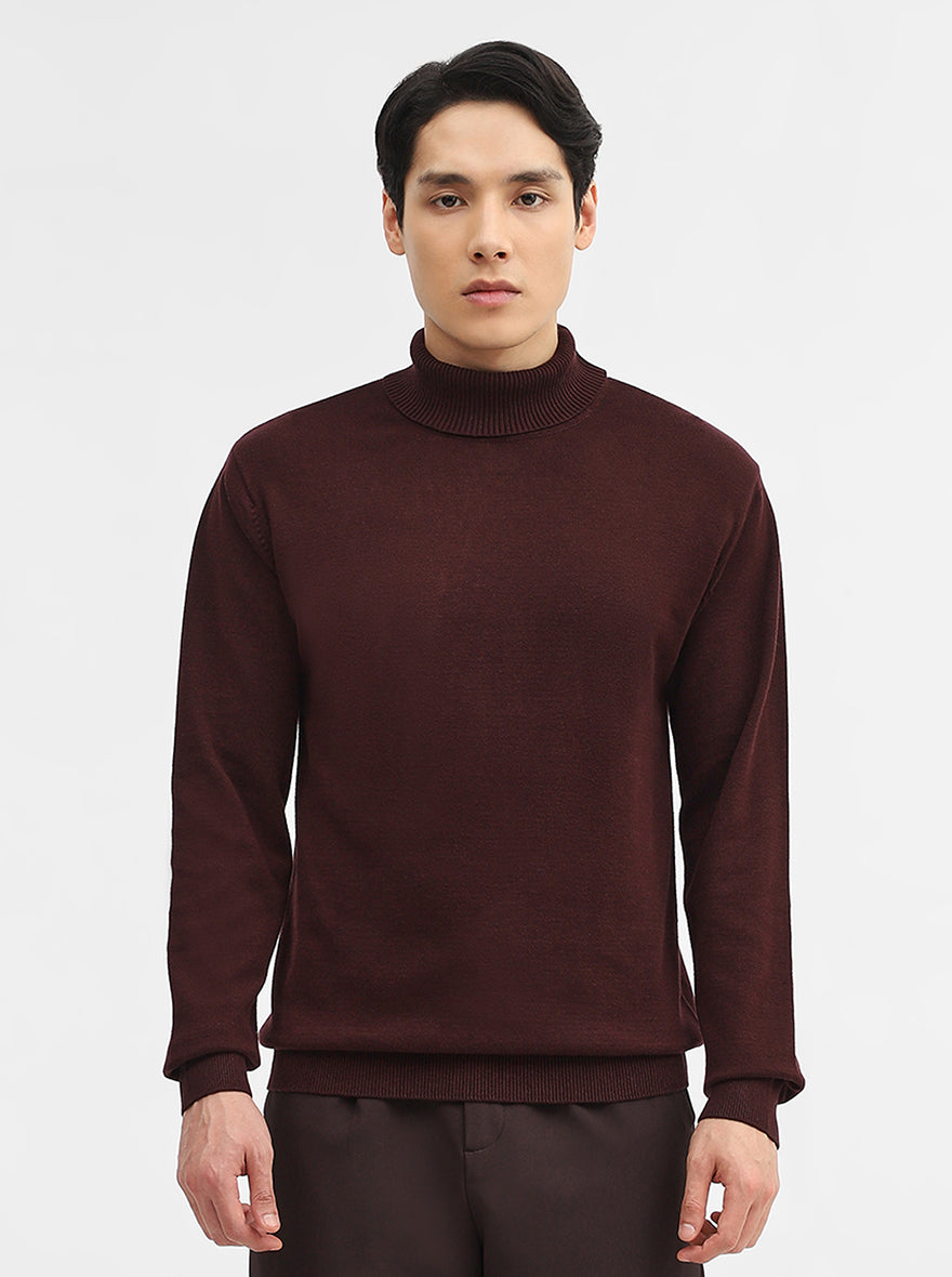 Wine Solid Slim Fit Winter T-Shirt | JadeBlue
