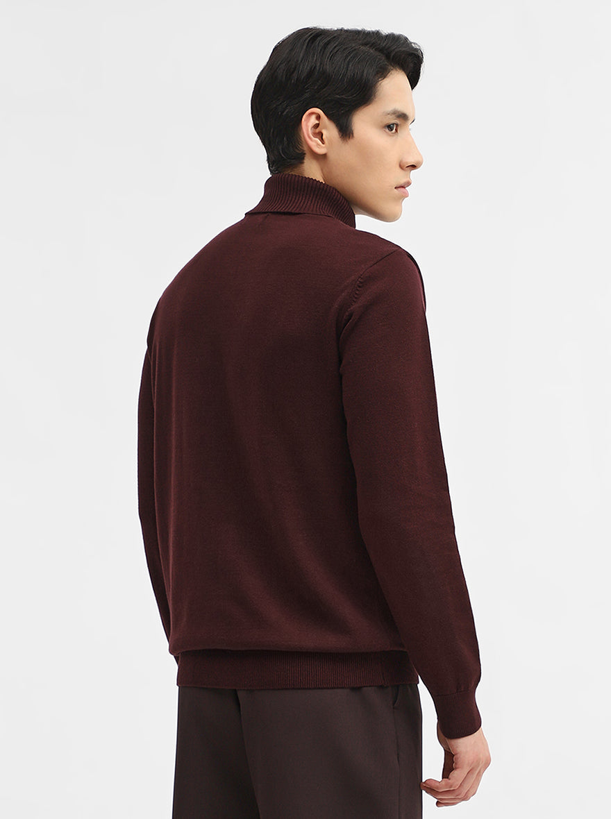 Wine Solid Slim Fit Winter T-Shirt | JadeBlue