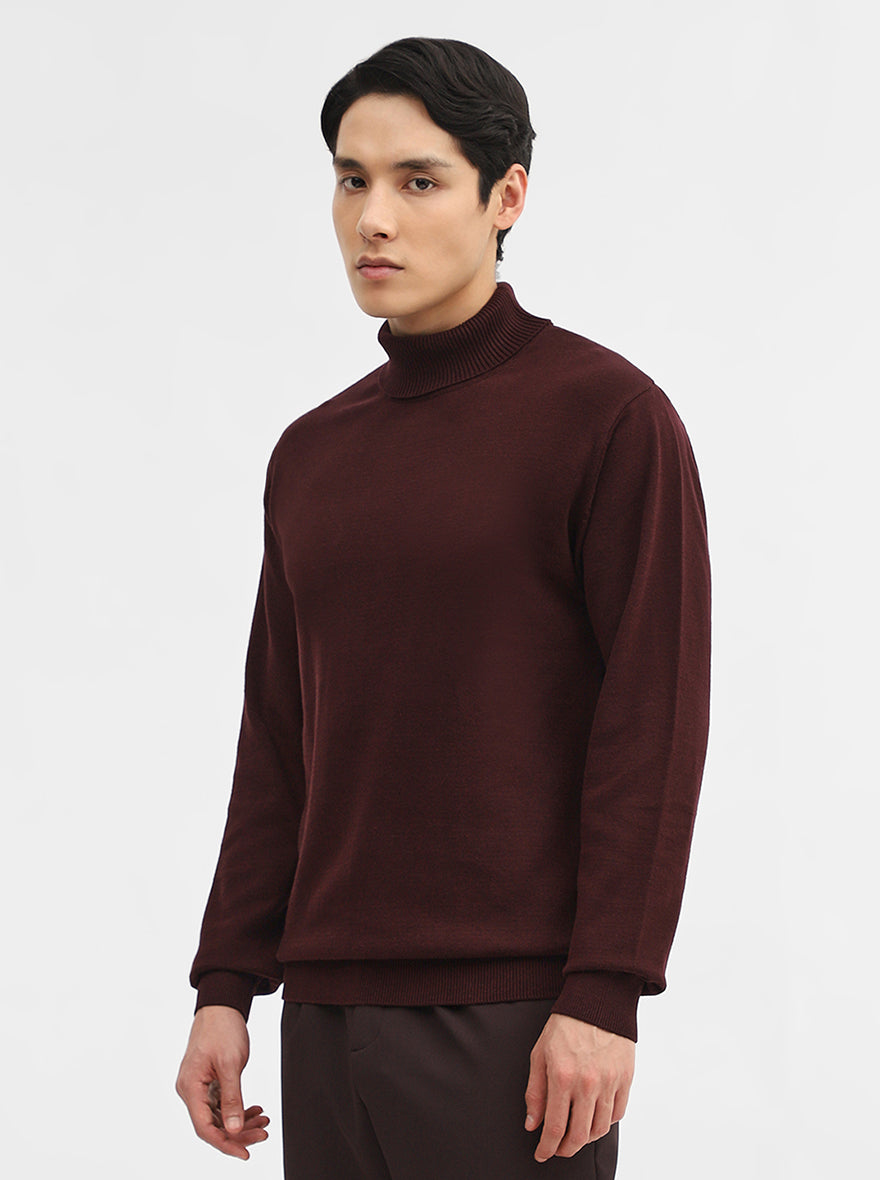 Wine Solid Slim Fit Winter T-Shirt | JadeBlue