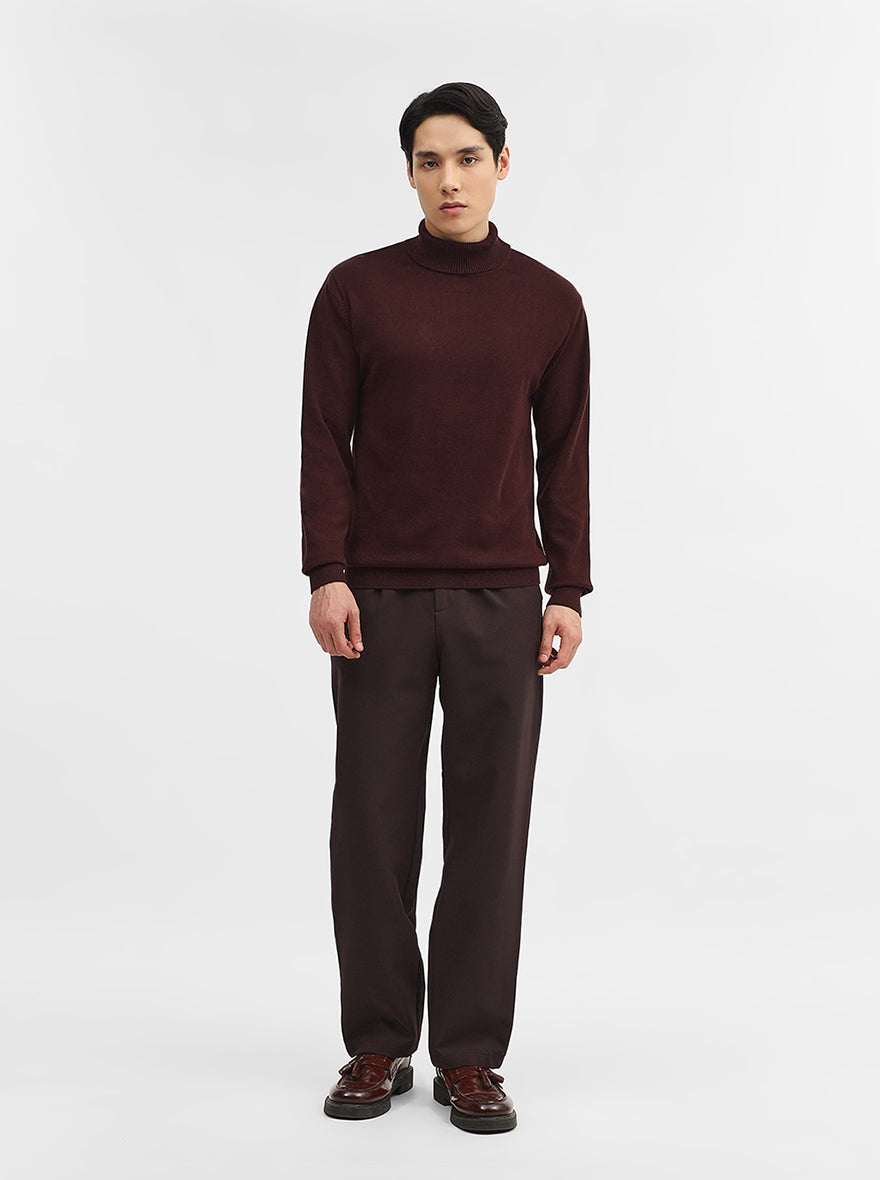 Wine Solid Slim Fit Winter T-Shirt | JadeBlue