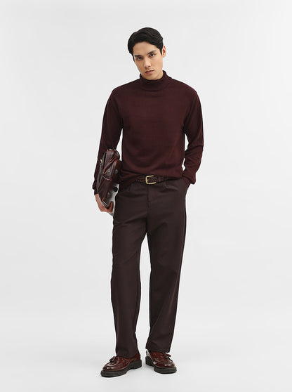 Wine Solid Slim Fit Winter T-Shirt | JadeBlue