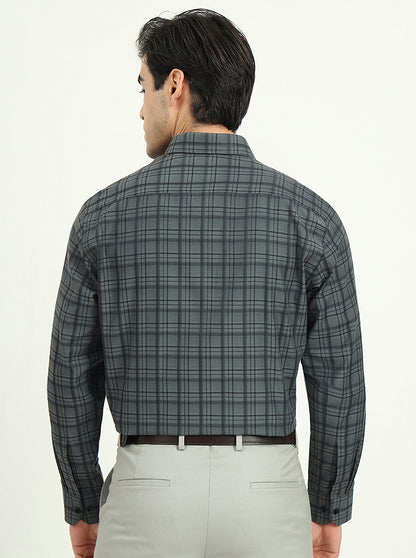 Teal Green & Black Checked Slim Fit Formal Shirt | Greenfibre