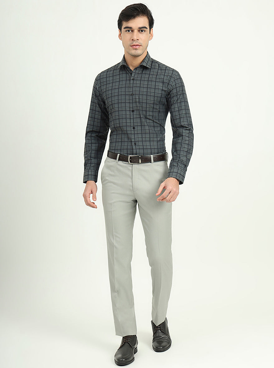 Teal Green & Black Checked Slim Fit Formal Shirt | Greenfibre