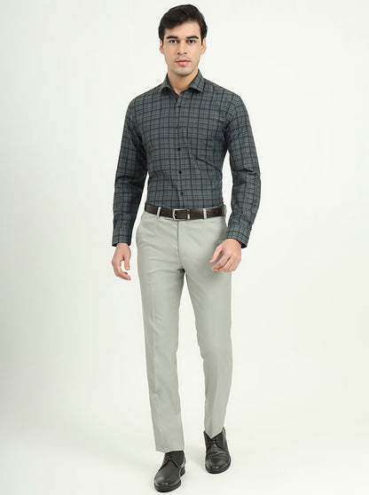 Teal Green & Black Checked Slim Fit Formal Shirt | Greenfibre