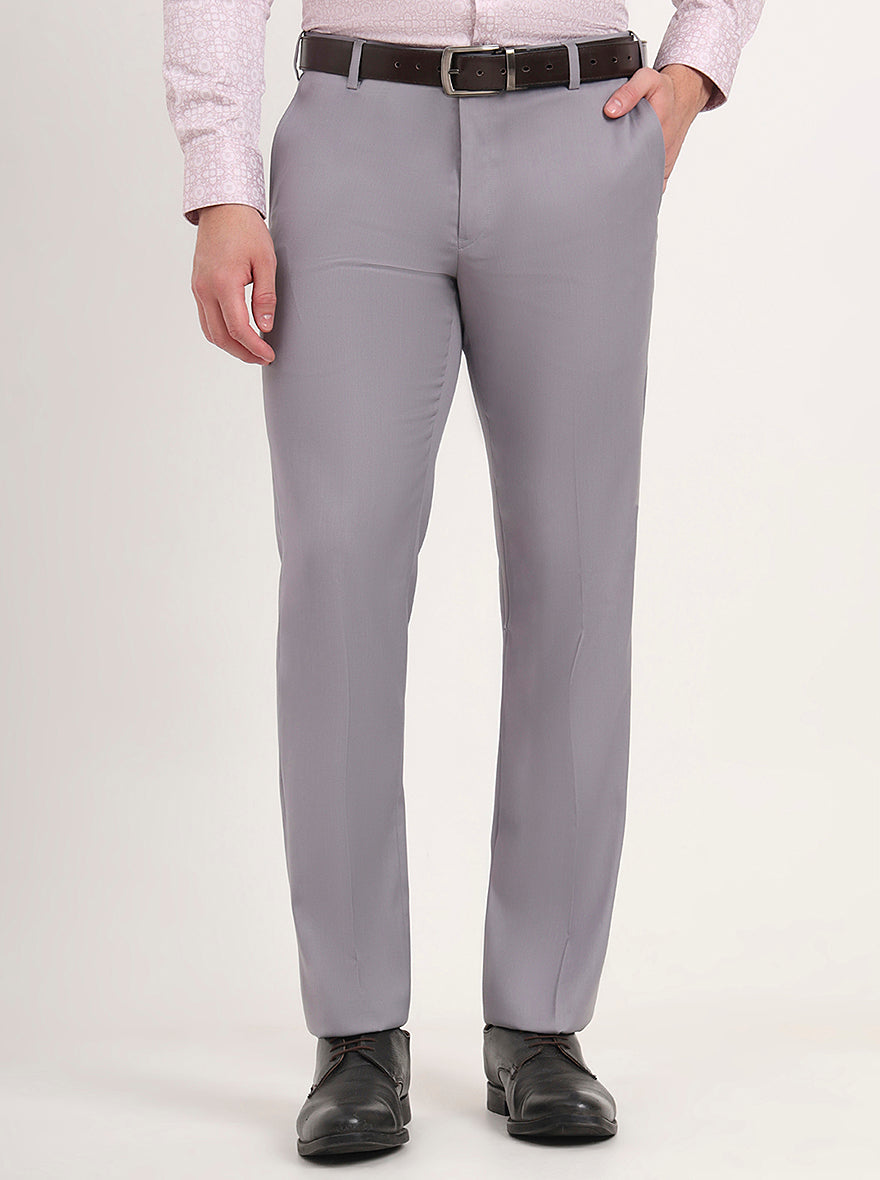 Light Grey Solid Slim Fit Formal Trouser | Metal