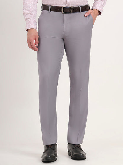 Light Grey Solid Slim Fit Formal Trouser | Metal
