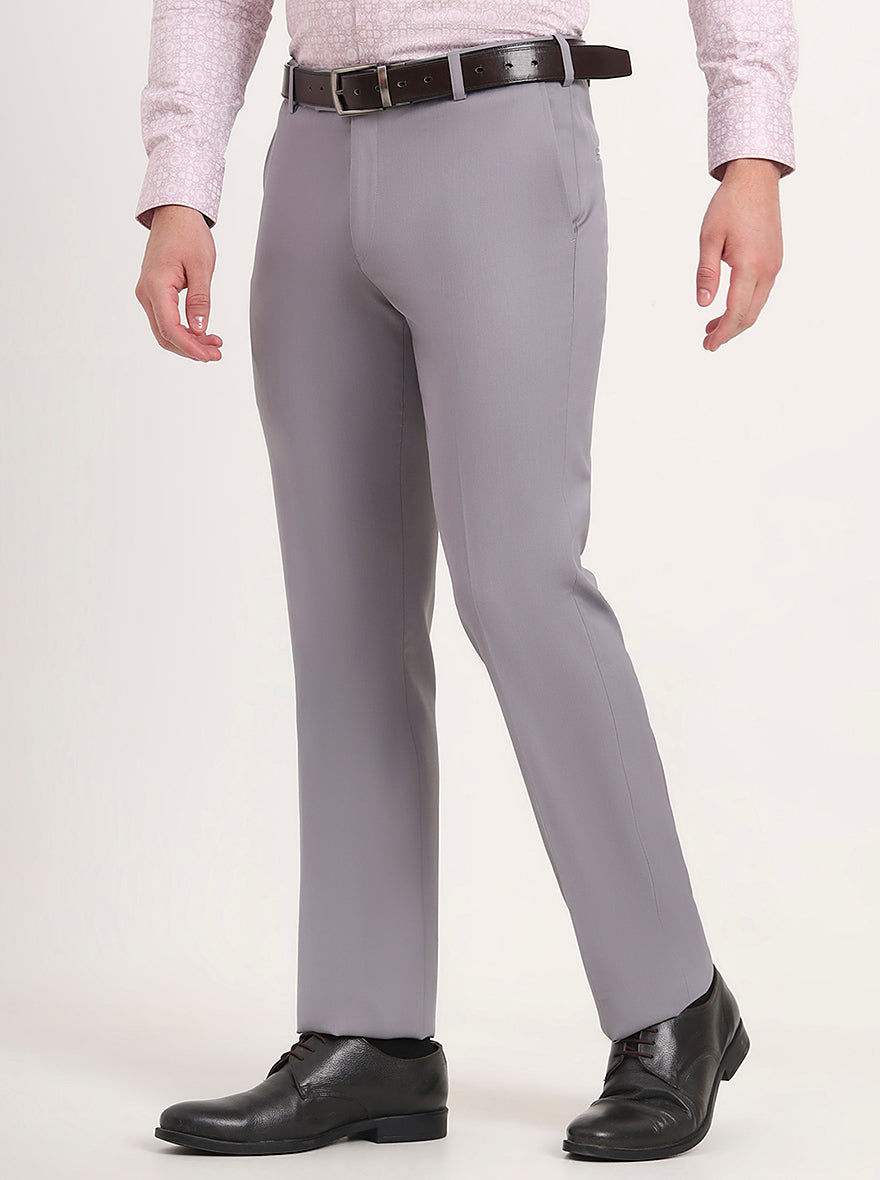 Light Grey Solid Slim Fit Formal Trouser | Metal
