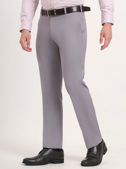 Light Grey Solid Slim Fit Formal Trouser | Metal