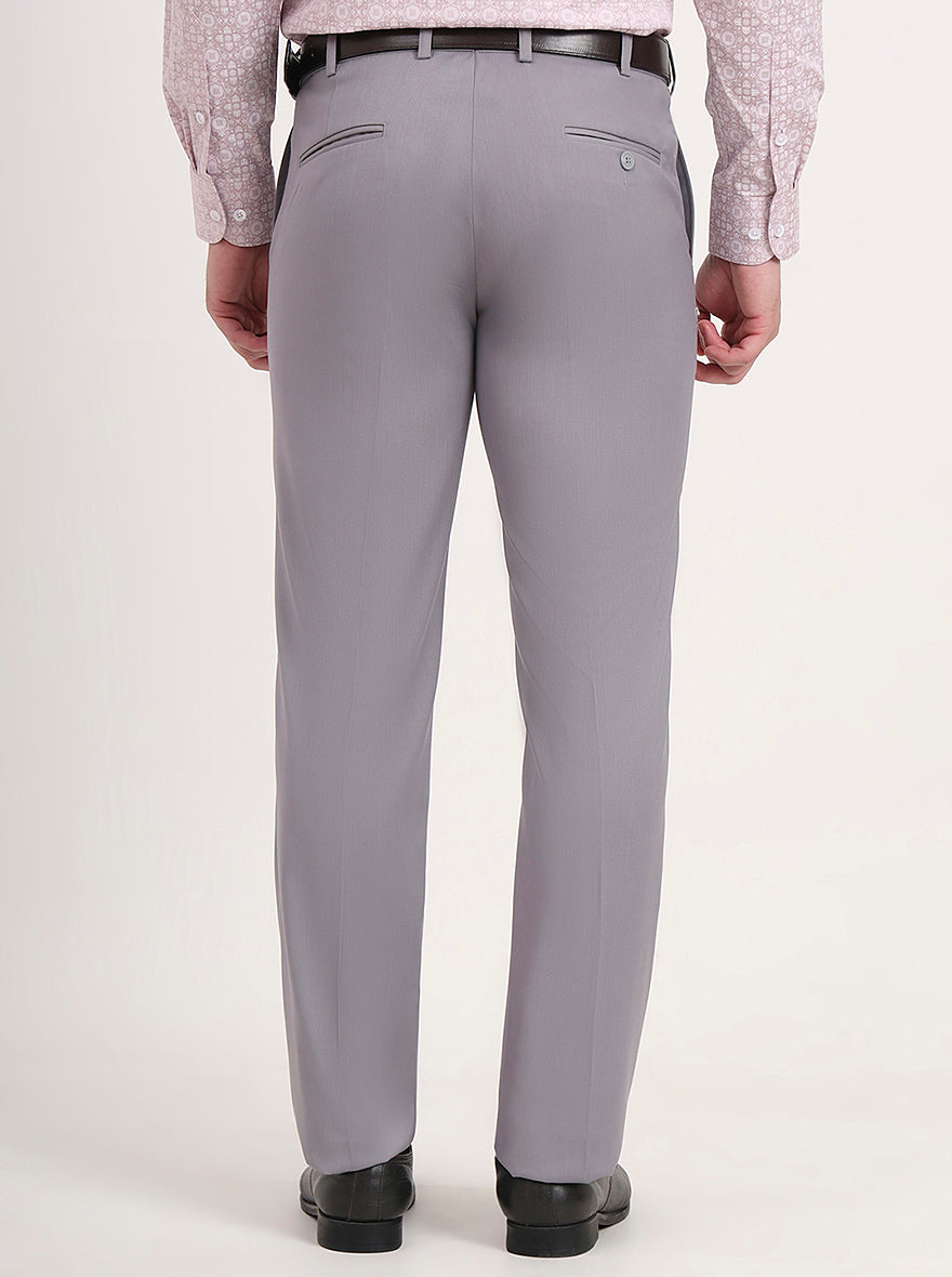 Light Grey Solid Slim Fit Formal Trouser | Metal
