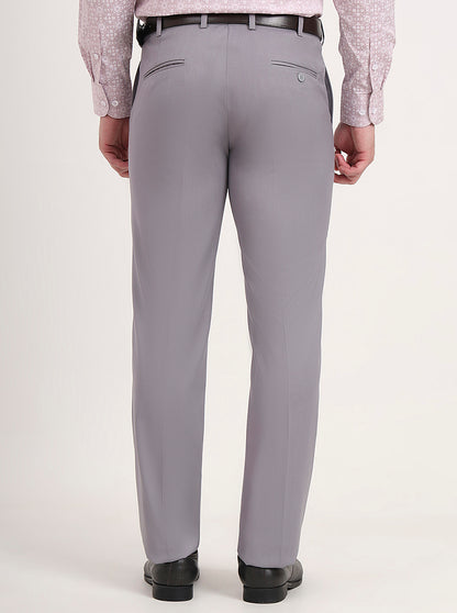 Light Grey Solid Slim Fit Formal Trouser | Metal